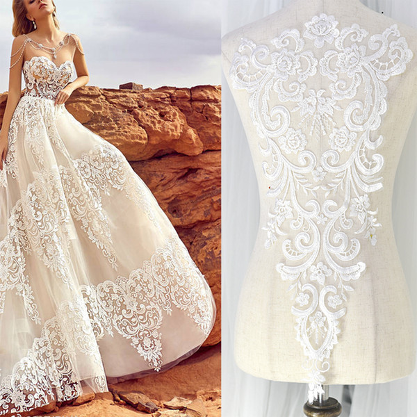 Full cotton embroidery lace patch with beads wedding dress DIY lace applique T013
