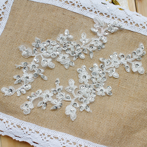 French 3D lace appliques with beads and sequins wedding dress DIY materials costume accessories DZ14
