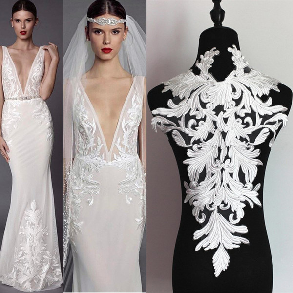 Light White French flower handmade lace appliques for wedding dress back design materials costume accessories HL02