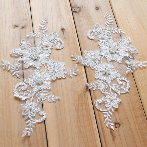 French 3D flower lace appliques with sequins and pearls wedding dress DIY materials costume accessories DZ11