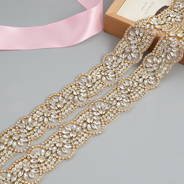 5Yards Wholesale Sewing Bridal Beaded Rose Gold Silver Crystal Rhinestones Appliques Trim Dress Belt Sashes