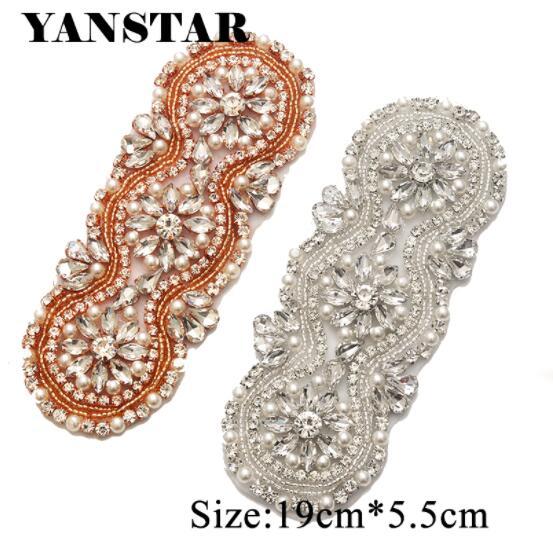 YANSTAR (1pcs) Hand Beaded Crystal Rhinestones Appliques Sewing On Bridal Gown Sash Accessory DIY Made Wedding Dress Belt YS928