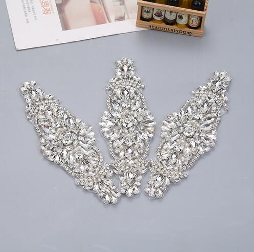 YANSTAR (1pcs) Bridal Hand Beaded Rhinestones Appliques Clear Rose Gold Crystal Sew On Wedding Dress Belt