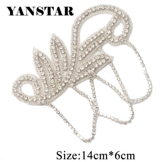 YANSTAR 1 Pieces Handmade Sparkle Crystal Rhinestone Appliques Silver Rhinestone Appliques Iron On DIY Wedding Party Dresses Belt YS915