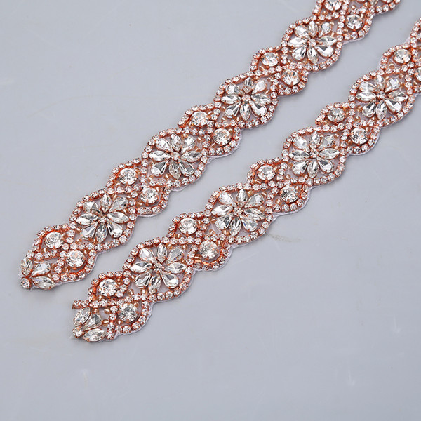 5Yards Rhinestones Trim Iron On Wedding Dresses Belt Rose Gold Silver Rhinetones With Beads Crystal On DIY Bridal Sashes