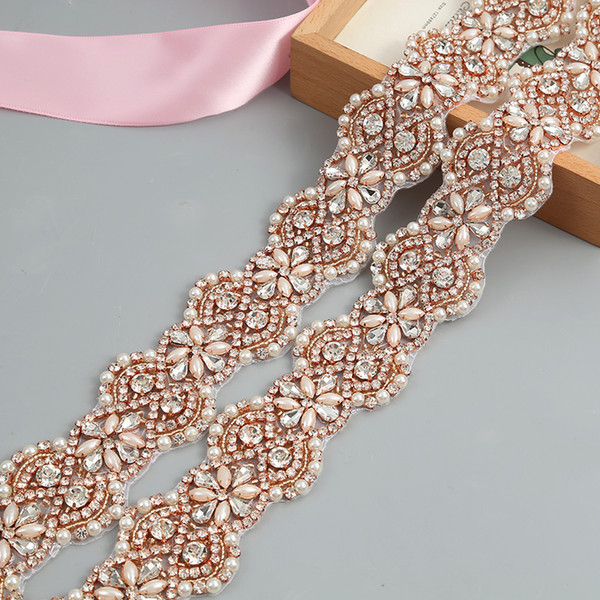 5Yard Rhinestones Trim Wedding Dresses Belt Sashes Rose Gold Silver Crystal Rhinestones Appliques For Dresses Belt Sahes