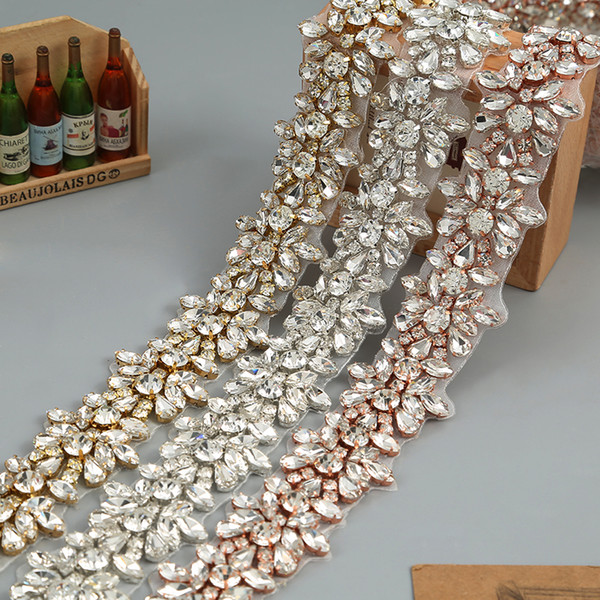 Crystal Rhinestone Trim by the Yard Wholesale Bridal Trim Thin Crystal Trim Rose Gold Rhinestone Applique Wedding Dresses Belt