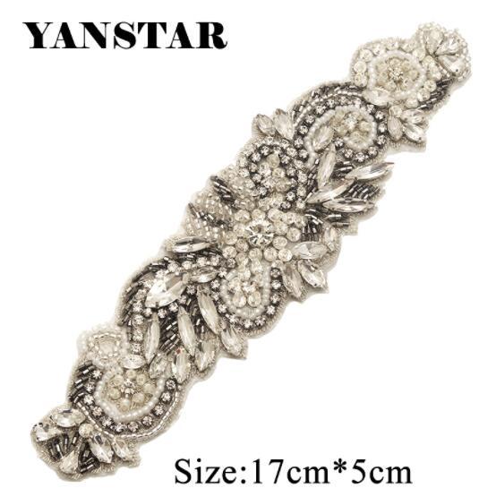 YANSTAR 1PCS Wedding Dress Belt Rhinestone Applique For Bridal Gown Sash DIY Silver wedding decoration YS950