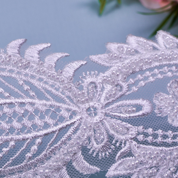 High quality white rayon lace with bead embroidery Lace Trim Wedding dress Lace Ribbon Sewing Accessories M005