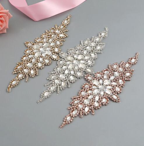 3 PIECES Rhinestones Appliques DIY For Wedding Dresses Belt Bridal Sashes Rose Gold Silver Clear Crystal Sewing On Dress Belt YS832
