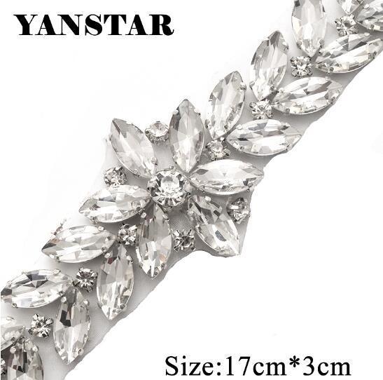 YANSTAR 5PCS Wholesale Bridal Gown Sash Rhinestones Appliques Iron On For Wedding Dresses Belt Clear Silver Crystal YS843