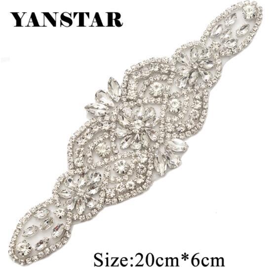 YANSTAR 10 Pieces Handmade Rhinestone Appliques Silver Rhinestone Appliques Iron On DIY Wedding Party Dresses Belt YS914