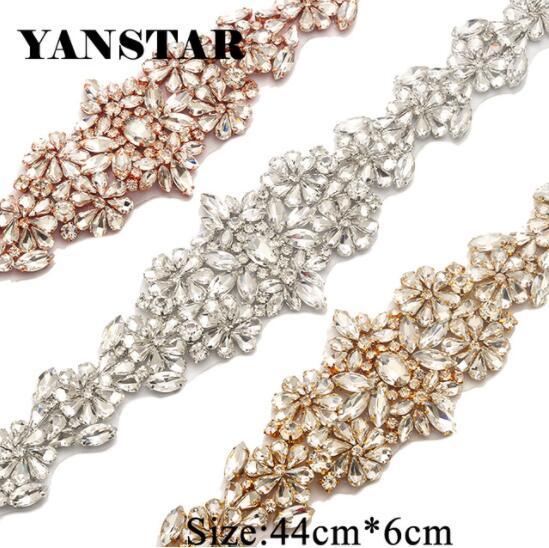 YANSTAR 1PCS Handmade Bridal Gown Belt Rhinestone Applique Sewing On For Wedding Dress Sash Clear Crystal Accessory YS911