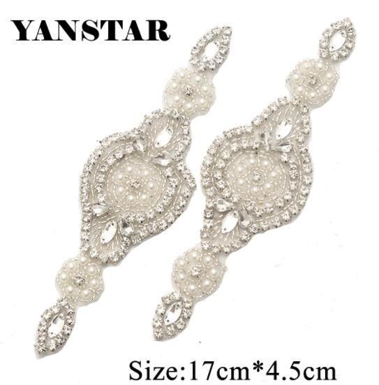 YANSTAR Wholesale 20PCS Bridal Gown Rhinestone Applique Patch Silver Crystal Wedding Dress Belt DIY Bridal Gown Sash YS918