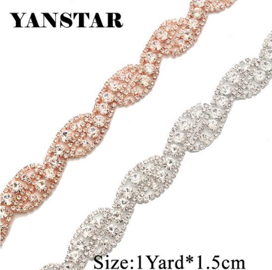 YANSTAR Wholesale 10Yards Handmade Rhinestone Sparkle Crystal Cupchain Hotfix For Wedding Belt For Bridal Accessory YS947