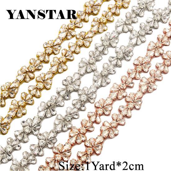 YANSTAR Wholesale 2CM*10Yards Rhinestones Trim Iron On Wedding Dresses Belt Rhinetones Clear Crystal Bridal Accessories YS808