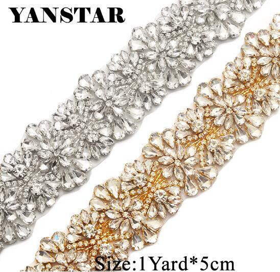 Rhinestones Applique Trim By The 5.3CM*5Yards Wholesale Bridal Trim Crystal Trim Rhinestone Applique Wedding Dresses Belt YS820