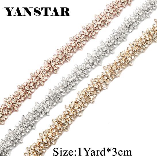 YANSTAR Handmade 3CM*1Yard Rhinestone Applique Sparkle Crystal Tirm For Wedding Dress Belt Wedding Decoration Bridal Accessories YS817