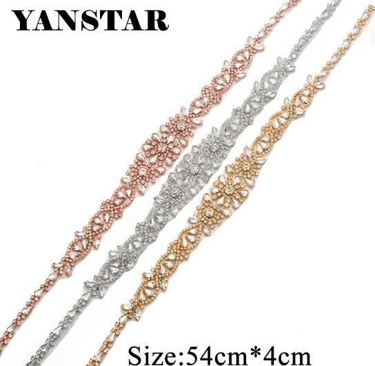 YANSTAR 1PCS Handmade Bridal Rhinestone Appliques For Wedding Sash Iron On Bridal Gown Belt Rhinestone Appliques Accessory YS867