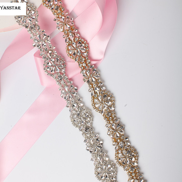 1 Yards Rhinestones Appliques Wedding Belt Sewing Rose Gold Crystal Rhinestones Appliques trim iron on for Bridal Accessory L24