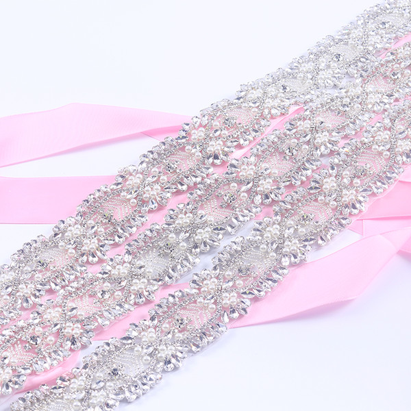 1Yards Rhinestones Appliques trim iron on Wedding Belt Sewing Rose Gold Crystal Rhinestones Appliques for Bridal Accessory L60