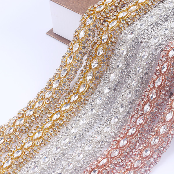 Yanstar 5Yards Crystal RhinestoneTrim by the Yard Wholesale Bridal Rhinestones Accessory DIY Wedding Dresses Belt Rose Gold Rhinestones Y804