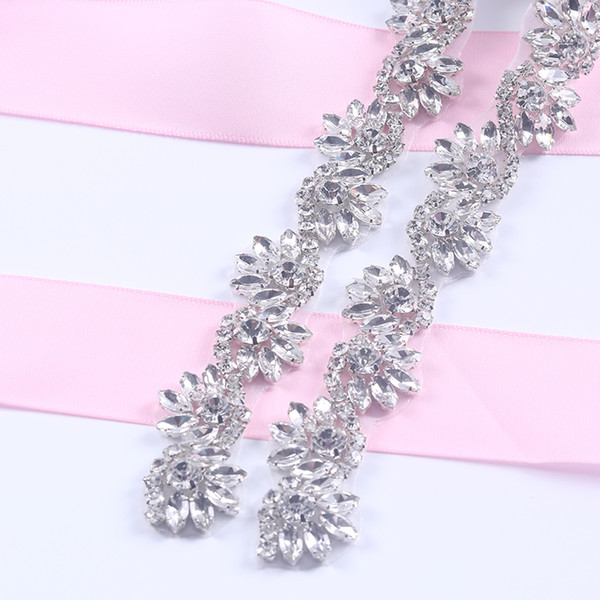 1Yards Rhinestones Trim Iron On Wedding Dresses Belt Rose Gold Silver Rhinetones Clear Crystal Sewing DIY Bridal Sashes