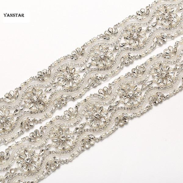 1 YARDS Rhinestones Appliques For Wedding Belt Rose Gold Sliver Clear Crystal Sewing On DIY Bridal Accessories L15