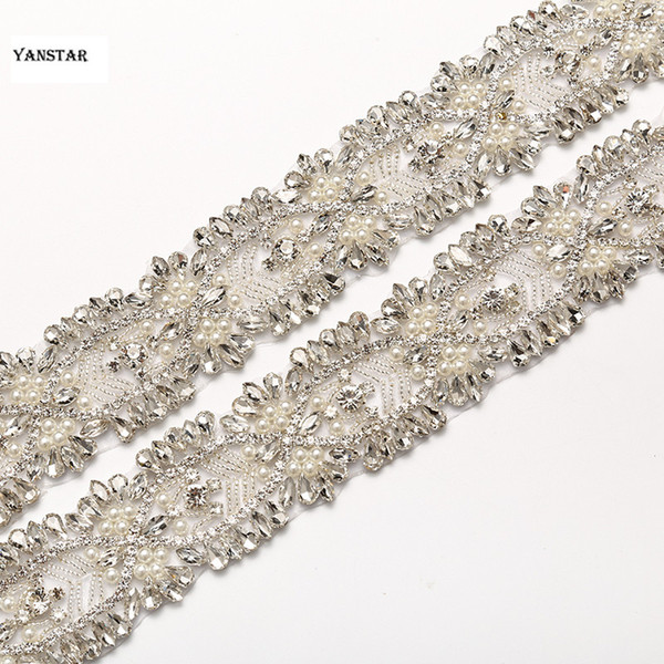 1 Yards Wedding Belt Rhinestones Appliques Rose Gold Sliver Sewing On Clear Crystal DIY Rhinestones Bride Sashes L20