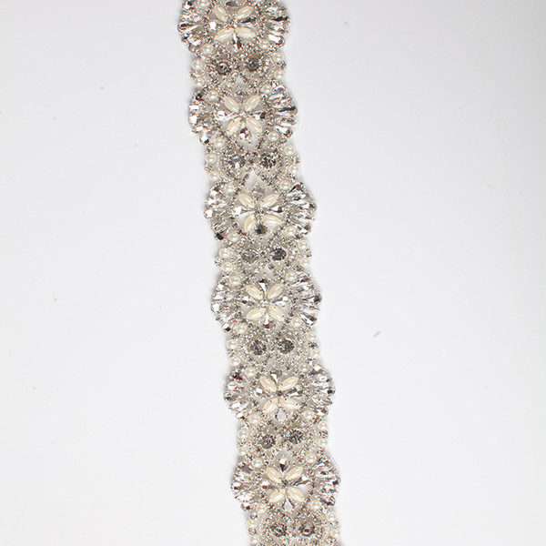 5 YARDS Wholesale Wedding Belt Rhinestones Appliques Sliver Clear Crystal Pearls Trim Sewing On DIY Bridal Accessory L25