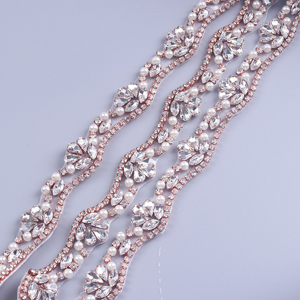 Yanstar Gold Crystal Rhinestone Trim By The 5 Yard Wholesale Bridal Trim Thin Crystal Trim Sew on Rhinestone Applique Cupchain
