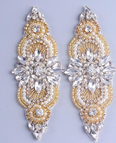 (5Pcs)Yanstar Sew-On Rhinestones Appliques Iron On Wedding For Dresses Belt Sashes Rose Gold Clear Beads Pearl Rhinestones YS844