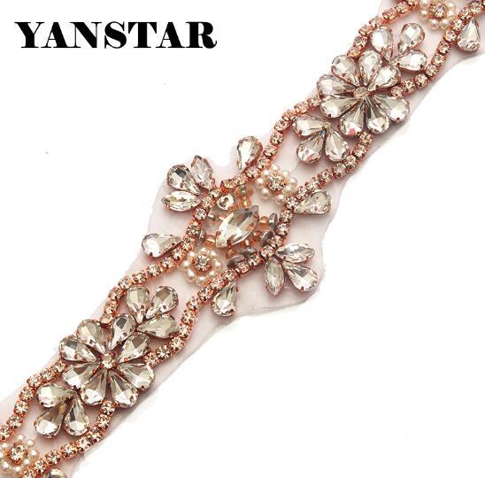 YANSTAR Pearls sparkle Crystal Baridal Sash Rhinestone Applique 5CM*1Yard Trim For Bridal Gown Belt Bridal Accessories YS814