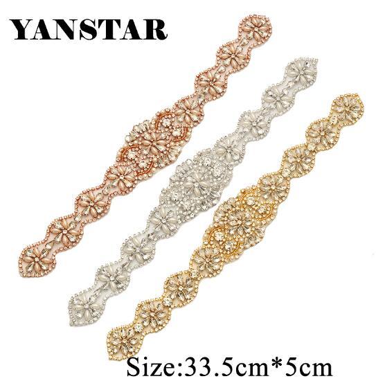 YANSTAR 1PIECE Handmade Rhinestones Appliques With Bead For Gown Belt Sewing On Bridal Sash Accessory YS831