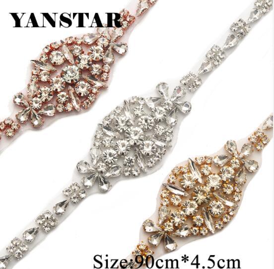 YANSTAR 1PCS Bridal Gown Belts Rhinestone Appliques Sew On Bridal Gown Sash Rhinestone Appliques Accessory YS895