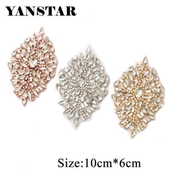 YANSTAR One Pair Rhinestone Applique Iron On Patch Applique DIY Crystals Patch Rhinestone Sewing Appliques For Shoes YS889