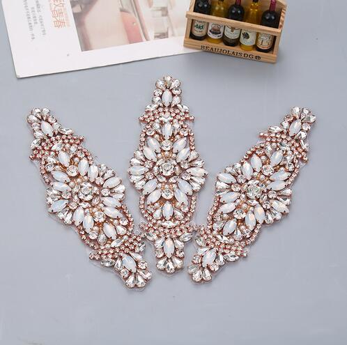 1PIECE Handmade Rhinestones Appliques Sewing On Wedding Dresses Belt Sashes Rose Gold Protein Beads DIY Bridal Accessory
