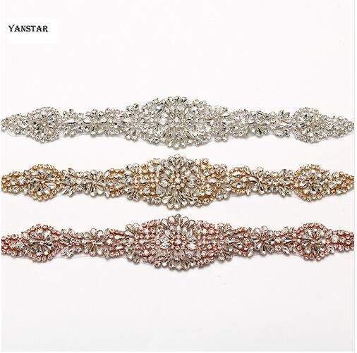 1PIECE Hot Sew On Crystal Rhinestones Appliques Rose Gold Sliver Rhinestones Appliques for Wedding Party Dresses Belt