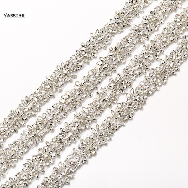 1 Yards Wedding Belt Rhinestones Appliques Rose Gold Sliver Clear Crystal Sewing On DIY Rhinestones Bride Sashes L19