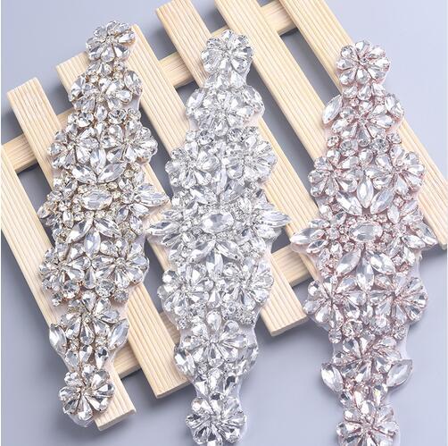 YS838 YANSTAR (1pcs)Bridal Hand Beaded Sewing Crystal Rhinestones Appliques For Wedding Dress Belt Rose Gold Silver Beaded YS838