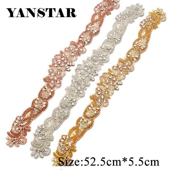 YANSTAR Handmade 1PCS Rhinestones Appliques Sewing On Wedding Dresses Belt Rose Gold Crystal DIY Bridal Accessory YS826