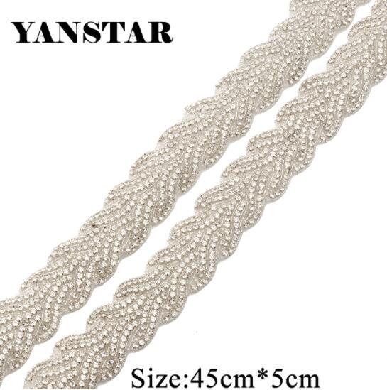 YANSTAR(1pcs) Handmade Sew Silver Crystal Rhinestones Appliques On Wedding Dress Belt DIY Bridal Gown Sash YS919
