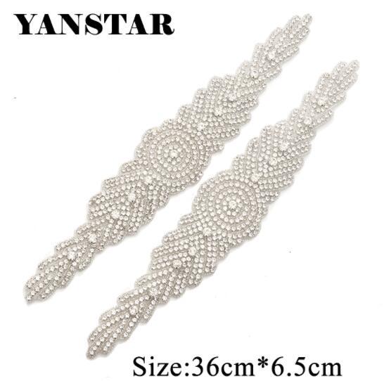 YANSTAR(1pcs) Hand Sew Silver Crystal Rhinestones Appliques On Wedding Dress Belt DIY Bridal Gown Sash YS905