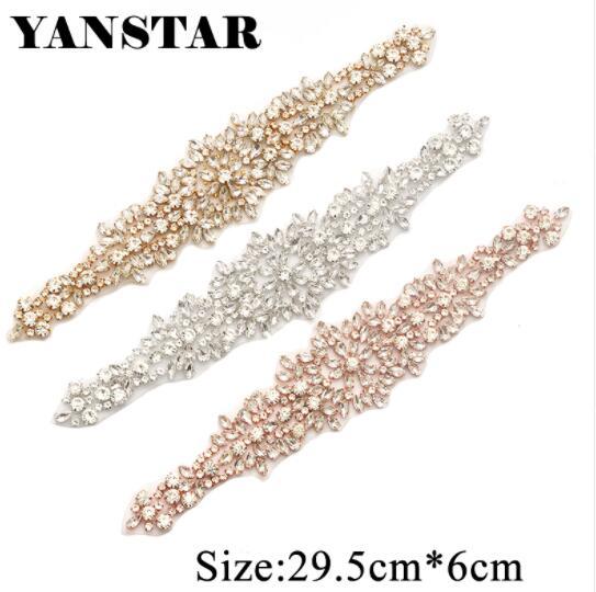 YANSTAR 1PCS Handmade Rhinestone Appliques Sew On For Wedding Dress Belt Iron On For Bridal Gowns Sash Y898