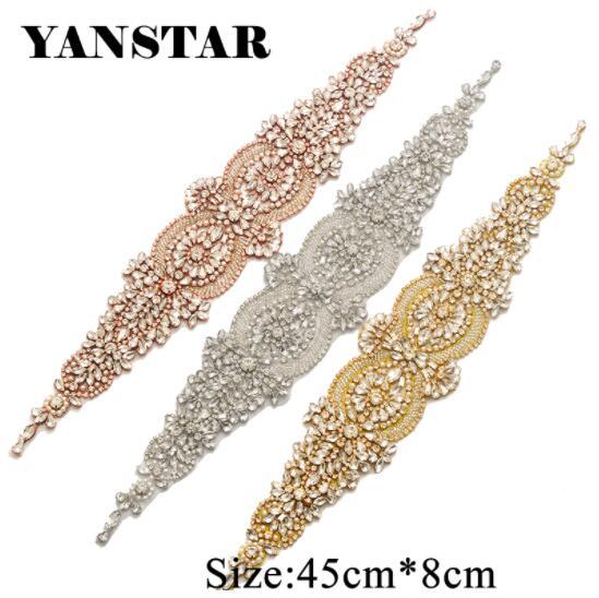 YANSTAR Bridal Sash 1Pcs Wholesale Super Handmade Rhinestones Appliques Iron For Wedding Dress Belts Rhinestone Applique YS877
