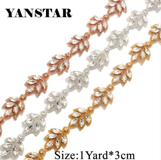 YANSTAR 1yard Single Row Bridal Sash Rhinestone Appliques Trim For Wedding Dress Belt Sparkle Crystal Appliques Bridal Accessory YS870