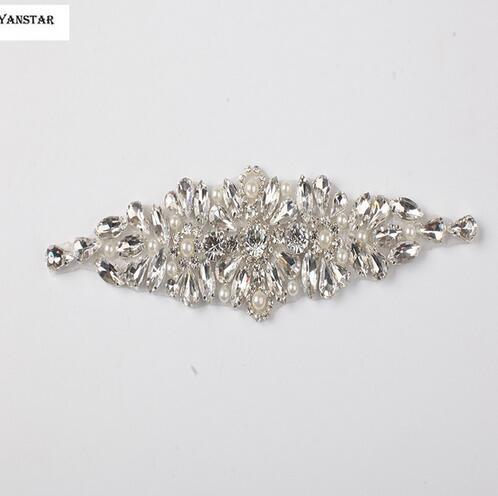 1 PIECE Sliver Beaded Rhinestone Pearl with Crystals for Wedding Belt by Sewing Iron Embroidery Patches Appliques L29