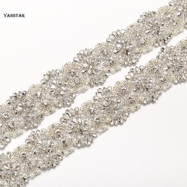 1 YARDS Romantic Rhinestones Appliques For Wedding Bridal Belt Rose Gold Sliver Clear Crystal Sewing On DIY Bridal Accessories