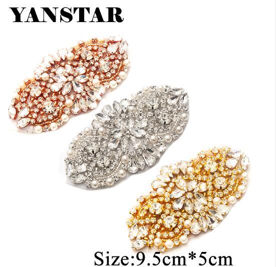 YANSTAR(2 pcs) Hand Bridal Sash Rhinestone Applique Crystal Sewing On Wedding Dress Belt Rhinestone Applique Accessory YS865