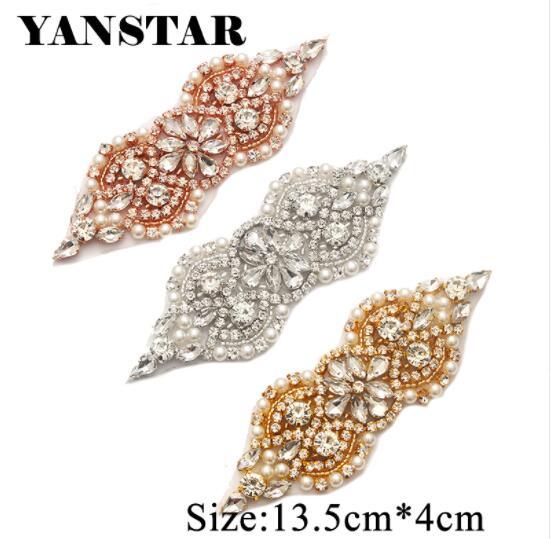 YANSTAR 2PCS Handmade Rhinestones Appliques Sewing On For Wedding Dresses Belt Sashes Bridal Gown Accessories YS932